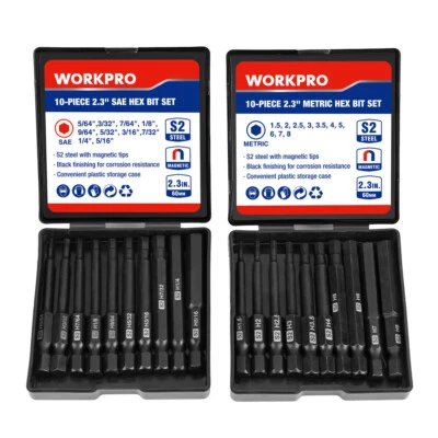 WORKPRO 20PC Magnetic Hex Head Allen Wrench Drill Bit Set Metric SAE Hex Bit Set - Image 1 of 4