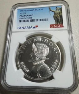 :1967 S1-BALBOA SILVER PANAMA NEAR PERFECT PROOF NGC PF69CAM RARE R9 TOP POP 2/0 - Picture 1 of 7