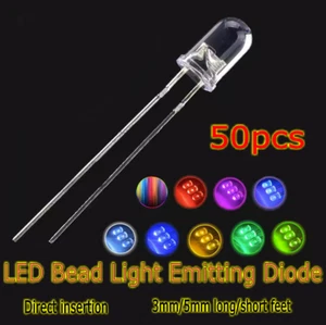 50pcs 3mm/5mm No edge Bright LED Light Emitting Diode Component for PCB Circuit - Picture 1 of 5
