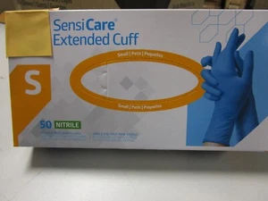 GLOVES - SENSI CARE EXTENDED CUFF POWDER-FREE NITRILE EXAM GLOVES, BLUE, SMALL - Picture 1 of 2