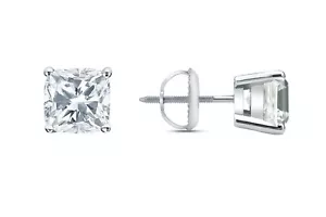 1,50 Karat Kissen erstellt Diamant Ohrringe Nieten echte 14K Weißgold Korbschraube - Bild 1 von 3