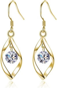 18K Gold Plated Linear Swirl Wire Earrings for Women Dangling Boho Dangle Drop - Picture 1 of 12