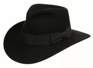 Premium Wool Felt Indiana Jones Fedora Hat w/Grosgrain Band Crushable Outback - Picture 1 of 9