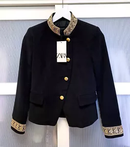 A367 ZARA BLACK VELVET BLAZER JACKET COAT GOLD BUTTONS PASSEMENTERIE SMALL - S - Bild 1 von 19