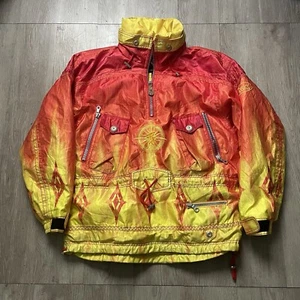 Rare Vintage 80'S ASICS SKI WEAR ABSTRACT JACKET MEN JAPAN Orange Sun Sz Medium - Picture 1 of 5