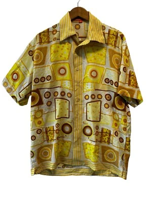 Vintage Royal Prestige PD Shirt Mens Medium Yellow Brown Geometric Button Up - Image 1 of 4