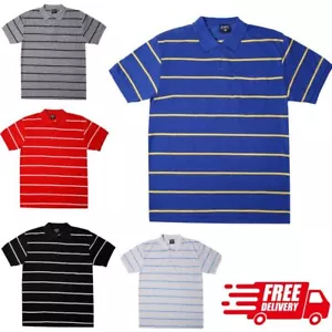 Mens Short Sleeve Striped Pique Polo Shirt Summer Casual Top Pocket M- XXL- 2235 - Picture 1 of 21