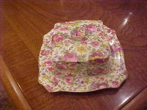 Royal Winton England SUMMERTIME Chintz COVERED BUTTER DISH Grimwades 1934-1950 - Picture 1 of 4