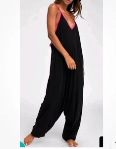 Pitusa Inca Jumpsuit Peruvian Boho Lounge/Cover-Up One Size Black/Pink. - Picture 1 of 9