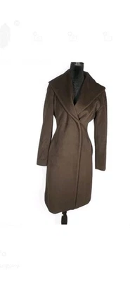 Abrigo Calvin Klein Manga Larga Marrón Oscuro Largo Angora Mezcla Lana Mujer Talla 2 Foto 1 de 4