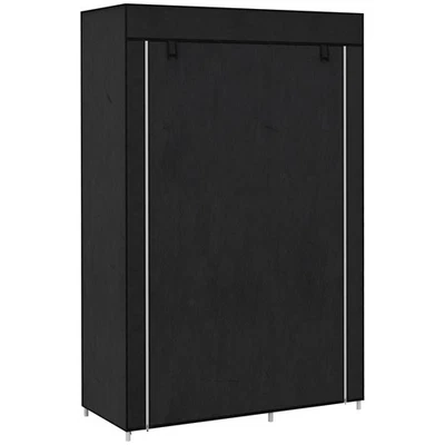 HOMCOM Fabric Wardrobe w/ Shelves Hanging Rail Foldable Closets Black - Image 1 of 4