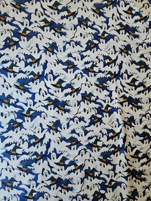 Windham Fright Nights Ghosts On Blue Halloween 100% Cotton Quilt Fabric 1yd - Image 1 of 3