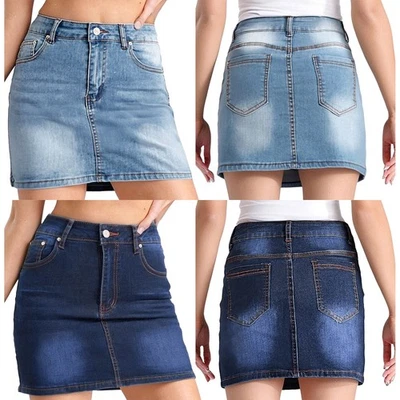 Denim Skort Women High Waist Mini Denim Skirt Casual Stretch Womens Jean Skirt - Image 1 of 3