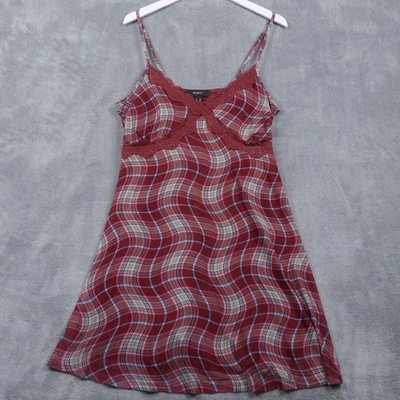 Vestido sin Mangas Forever 21 Babydoll Ondulado a Cuadros Encaje Granate Preppy Años 90 Y2K Talla 0X XL Foto 1 de 4
