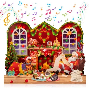Licht und Musik Kamin Pop Up Karte, Weihnachtsmann, Katzen, Hund, Weihnachtsbaum, 3D... - Bild 1 von 9