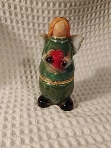Whimsical Pottery Angel Figurine Treasures Trinket Box Container - Picture 1 of 8