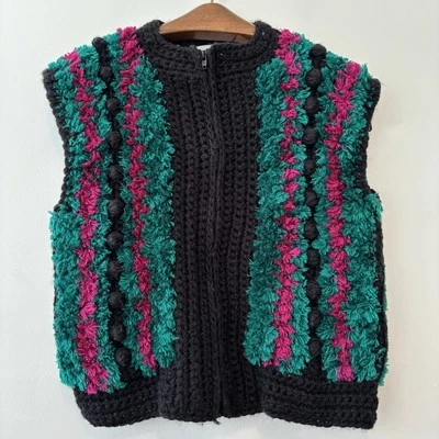 Joyce 丙烯酸针织毛衣全拉链无袖黑色粉红色绿色女式小号  — 第 1/4 张图片