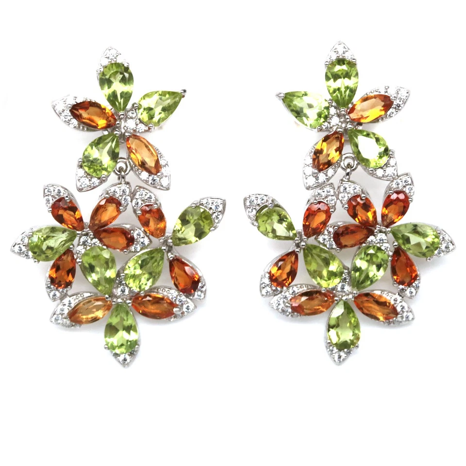 Thai Handmade 4 x 6 mm. Green Peridot, Tourmaline & Zircon Earrings - Image 1 of 4