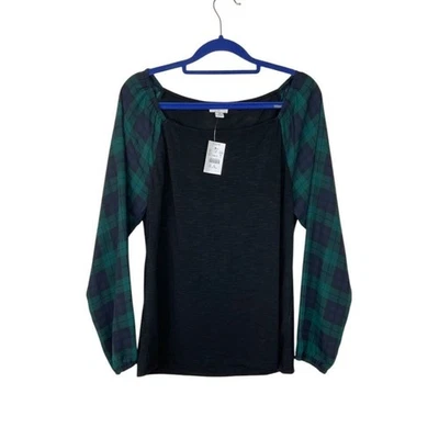 J. Top Cuello Cuadrado Redondo con Mangas a Cuadros Blackwatch Vacaciones Negro S Nuevo con Etiquetas Foto 1 de 4