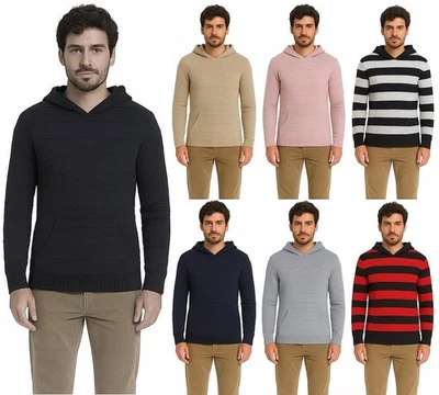 Knitted Hoodie Jumper Cardigan Hooded Knit Sweater Striped Mens Womens Unisex - Image 1 of 4