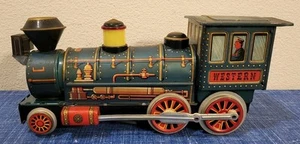 Vintage • Blech Litho Zug batteriebetriebene "WESTERN" Lokomotive • Modern Toys Japan - Bild 1 von 10
