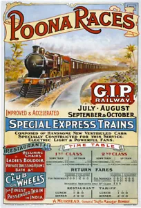 TR64 Vintage Poona Races British India GIP Railway Poster Re-Print A4 - Picture 1 of 1