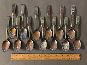 INTERNATIONAL SILVER IS 13 ORIGINAL COLONIES SILVERPLATE BICENTENNIAL SPOONS VTG - Picture 1 of 8