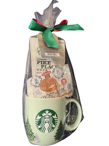 Starbucks Gift Set Pike Place Coffee & 12OZ Christmas Tree Ceramic Mug Retired - Picture 1 of 2