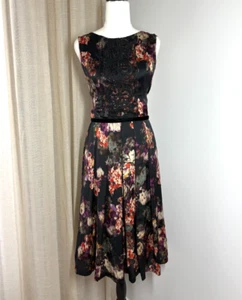 Maiocchi Floral Dress Size 10 Embroidered Black Purple Sleeveless Party - Picture 1 of 8