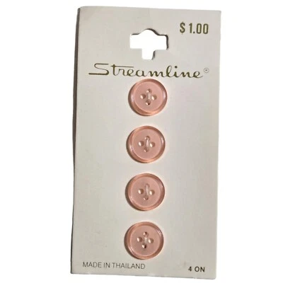 Streamline Vintage Buttons 4 Pink Sheer Translucent 7/16" 4 Hole Size 11mm - Image 1 of 4
