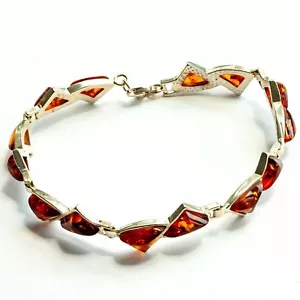 Bellissimo Braccialetto Miele Argento Sterling 925 Ambra Baltica Designer 8 pollici - Foto 1 di 3