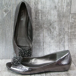 Planos laterales de ballet Kenneth Cole 7 M estampado de serpiente punta de peep marrón metálico - Imagen 1 de 10