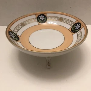 Cuenco pintado a mano vintage Noritake Morimura de 3 patas diseño dorado melocotón y floral - Imagen 1 de 7