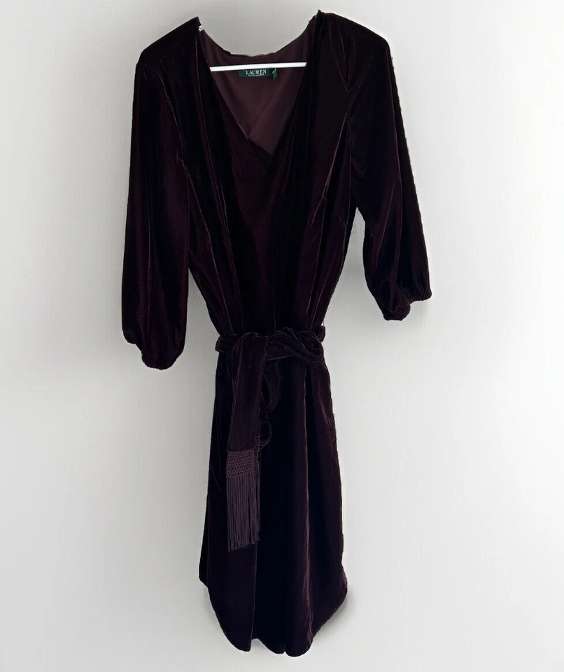 Lauren Ralph Lauren темно фиолетовый бархат платье бахрома 18 Вт плюс вечеринки гот ретро - Изображение 1 из 4