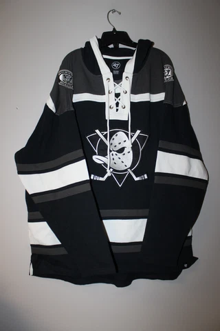 New NHL Anaheim Ducks old time jersey style mid weight cotton hoodie men's L Cover