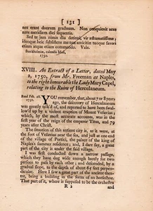 An Extract of a Letter, dated May 2, 1750, relating to the Ruins of Herculaneum - Foto 1 di 2