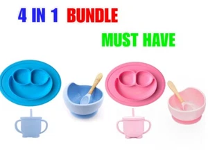 4in1 Silicone Baby Suction Bowl Silicone Baby Plate Baby Cup With Straw BUNDLE - Picture 1 of 15