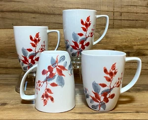 SET OF 4 - CORNING CORELLE - KYOTO LEAVES - 12 OZ. PORCELAIN FLORAL COFFEE MUGS - Picture 1 of 3