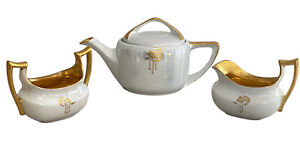 Art Deco Rosenthal Selb Bavaria Donatello Teapot Chartreuse Luster Gold Trim '26