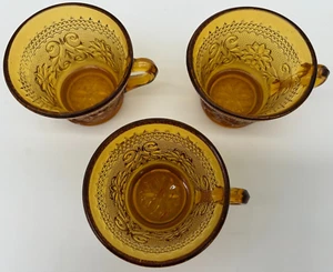 Indiana Glass Tiara Sandwich Amber 3 Punch Cup Lot ~USED~ Cut Glass - Picture 1 of 10