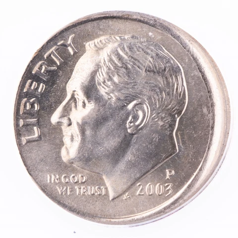 ERROR 2003 P Roosevelt Dime ANACS MS61 Tilted Partial Collar Certified 10c Cover
