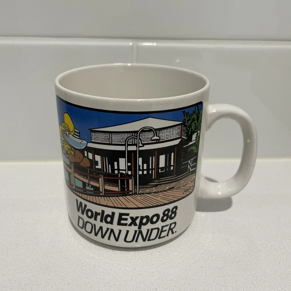 Taza de café Down Under World Expo 88 Brisbane Crystal Craft Australia coleccionable Foto 1 de 4