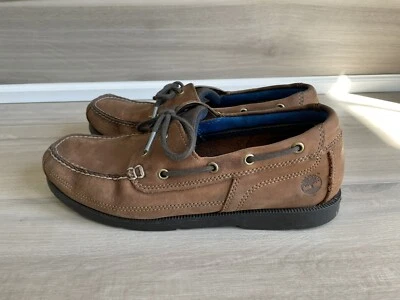 Timberland Hombres Talla 10 Dos Ojos Marrón Cuero Cubierta Zapatos Encaje Alrededor Foto 1 de 4