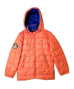Polo Ralph Lauren Ski Cookie Patch Orange Puffer Jacket Boys Large 14-16 - Picture 1 of 9