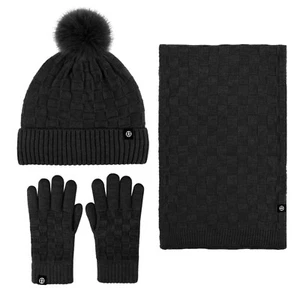 Gorro de invierno + bufanda + conjunto de guantes para mujer - sombrero de tela de mezcla de lana - Imagen 1 de 17