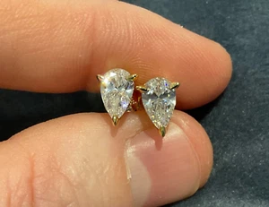 2.0 Carat Lab Created Diamond Solitaire Pear Cut Stud Earrings Gold Plated 925 - Picture 1 of 5