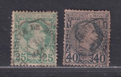 Monaco Scott 6-7 Used 1885 25c & 40c Prince Charles III SCV $120 - Image 1 of 2