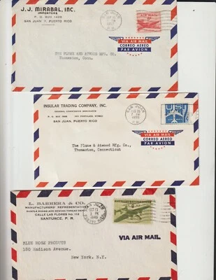 3 Puerto Rico to US Commercial Corner card  Airmail Covers 1945 -1959 - Image 1 of 2