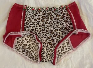 Victorias Secret Vintage Leopard Boyshort Leopard Small Lace Sheer Red Pink - Picture 1 of 4