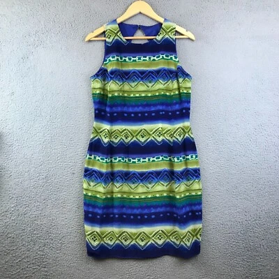 Vintage Maggy London 100% Silk  Sleeveless Maxi Dress Blue/Green Beachy size 8 - Image 1 of 4